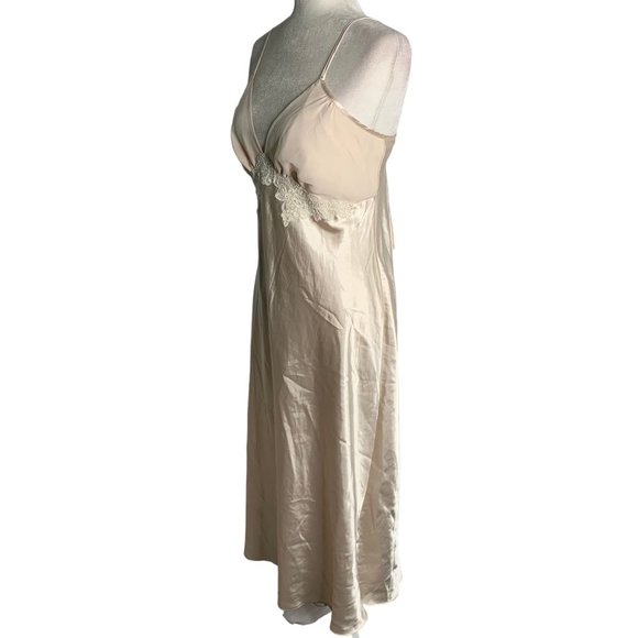 California Dynasty Sleeveless Nightgown Slip M Peach Beaded Adjustable Straps - Picture 3 of 7